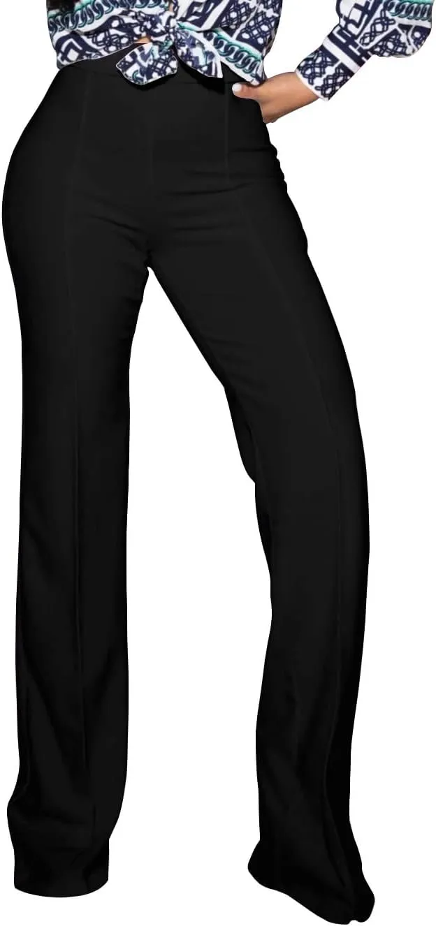 PINSV Women's High Waisted Stretchy Bootcut Pull On Dress Pants Casual Work Pants