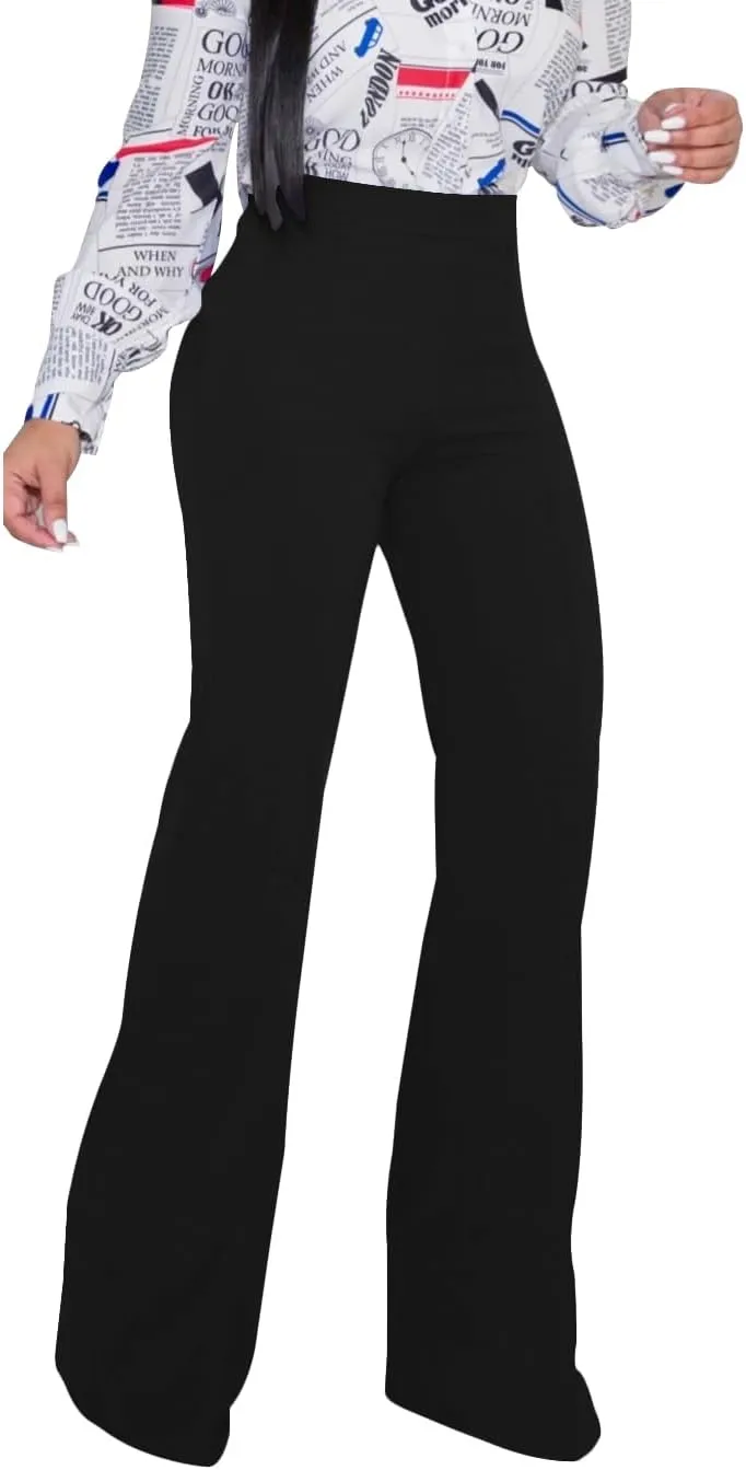 PINSV Women's High Waisted Stretchy Bootcut Pull On Dress Pants Casual Work Pants