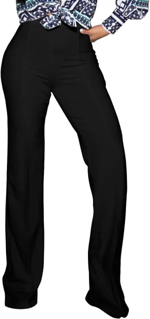 PINSV Women's High Waisted Stretchy Bootcut Pull On Dress Pants Casual Work Pants