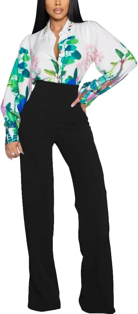 PINSV Women's High Waisted Stretchy Bootcut Pull On Dress Pants Casual Work Pants