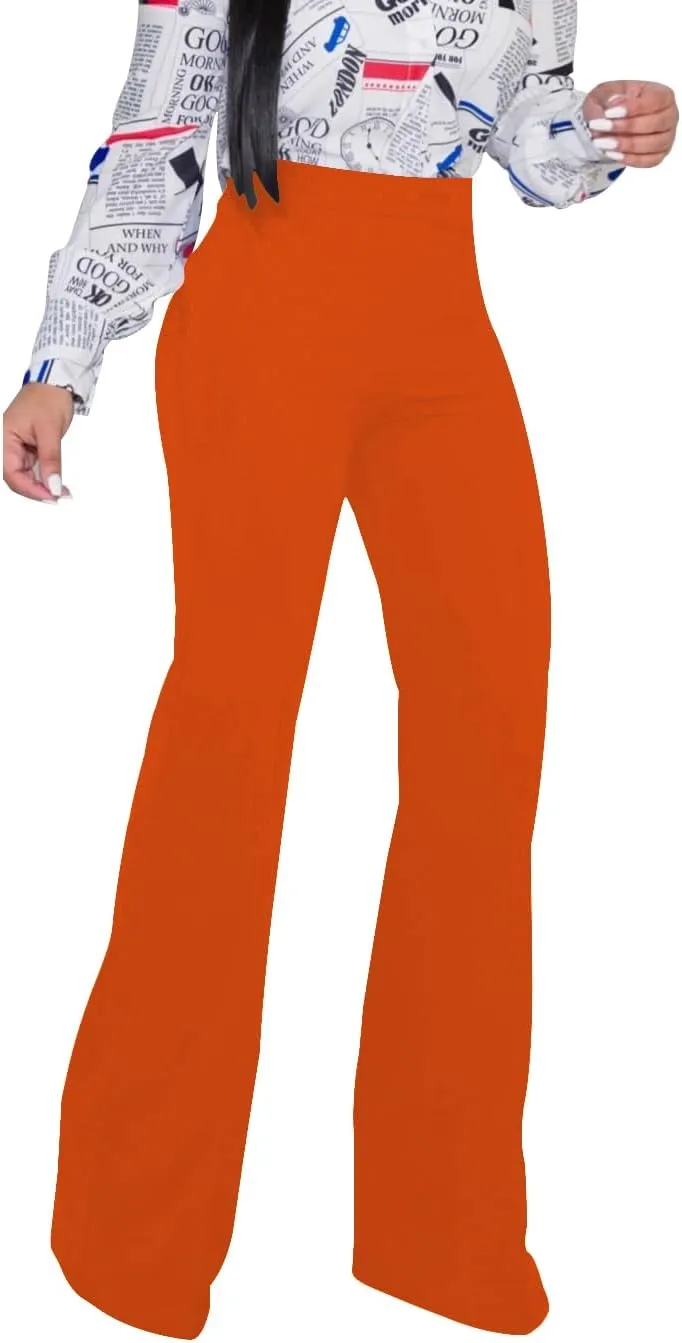 PINSV Women's High Waisted Stretchy Bootcut Pull On Dress Pants Casual Work Pants