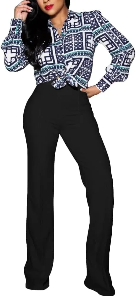 PINSV Women's High Waisted Stretchy Bootcut Pull On Dress Pants Casual Work Pants