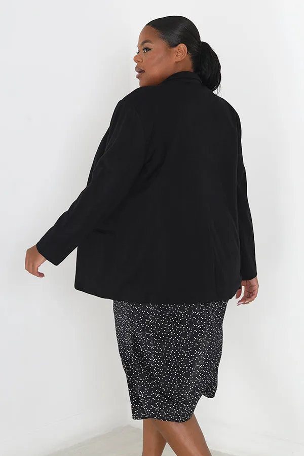 PLUS SIZE BLACK PLAIN SINGLE BUTTON BLAZER