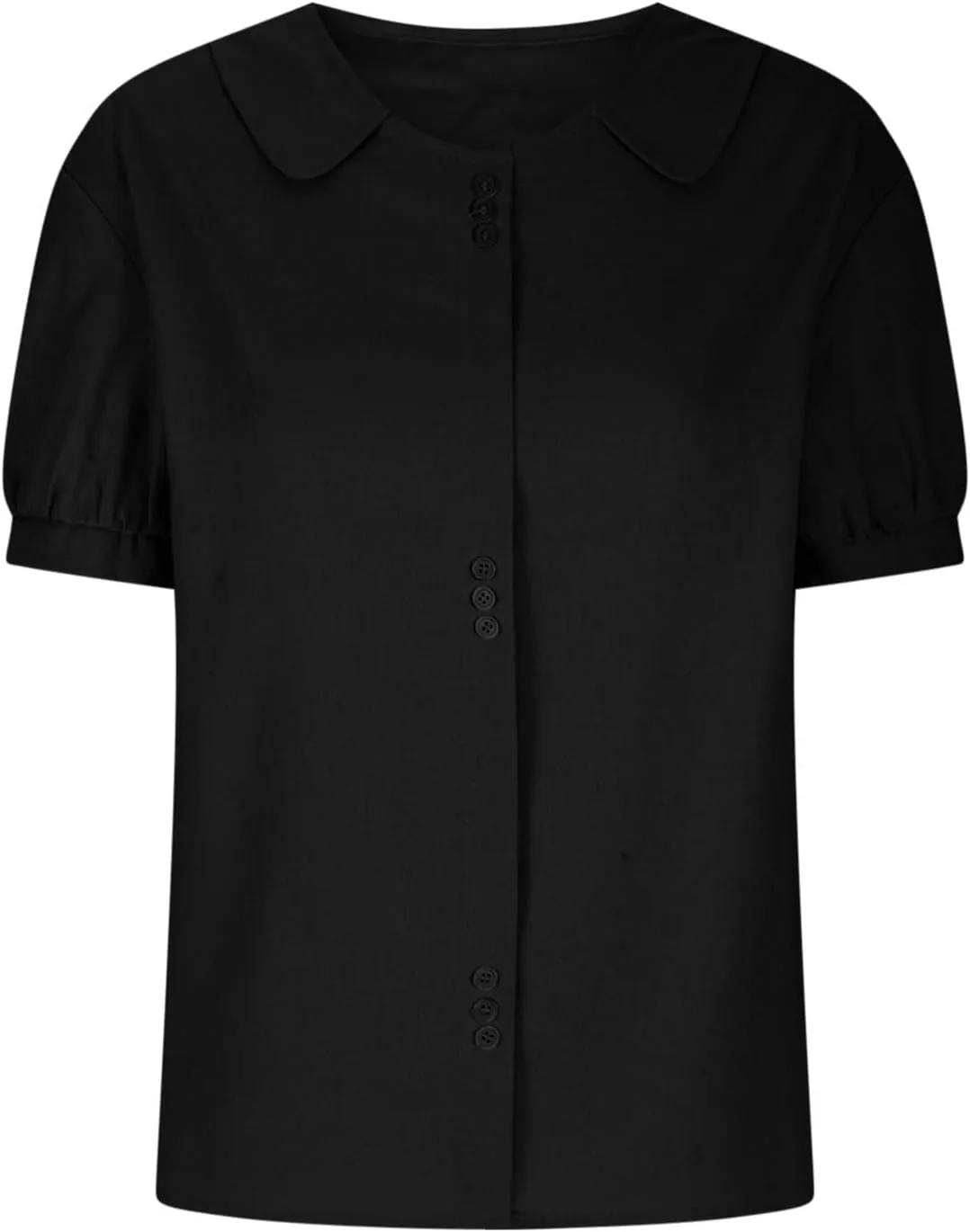 Plus Size Linen Tops Dressy Casual Peterr Pan Collar Blouses Down Up Shirt Casual Collared V Neck Womens Short Sleeve
