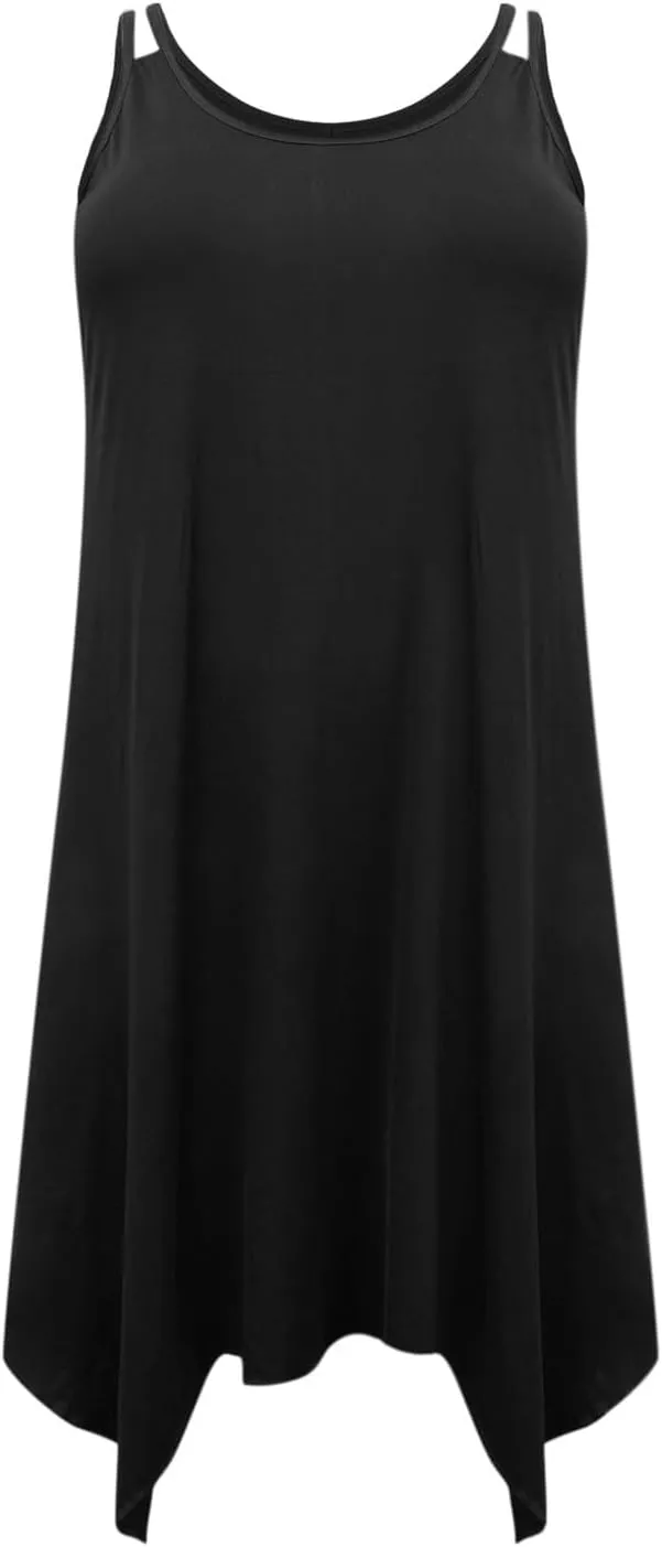 Plus Size Summer Cami Dresses Women Double Strap Flowy A Line Irregular Beach Midi Sundress Loose Casual Tunic Dress