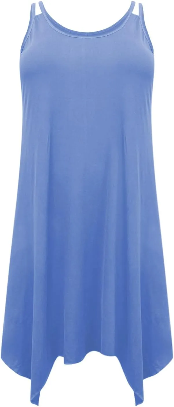 Plus Size Summer Cami Dresses Women Double Strap Flowy A Line Irregular Beach Midi Sundress Loose Casual Tunic Dress