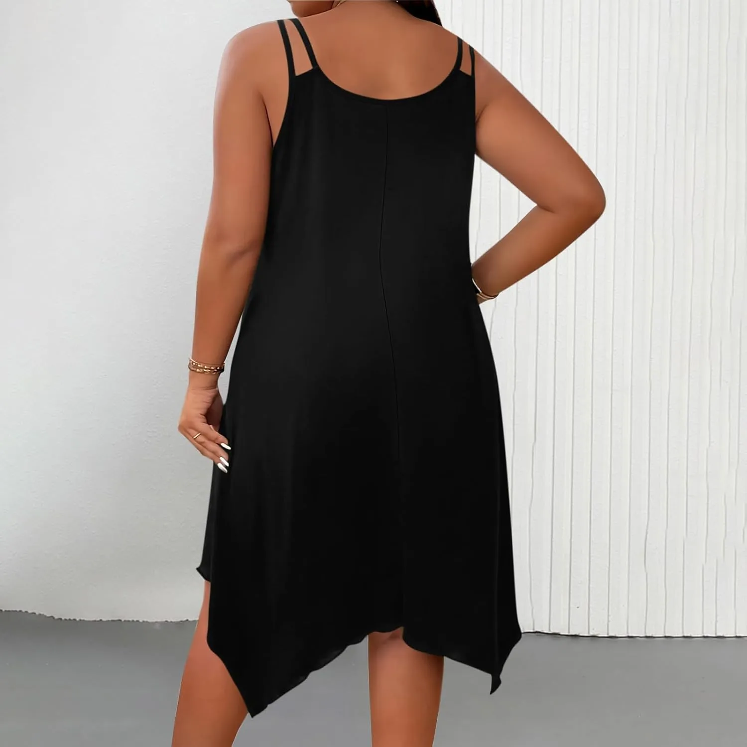 Plus Size Summer Cami Dresses Women Double Strap Flowy A Line Irregular Beach Midi Sundress Loose Casual Tunic Dress