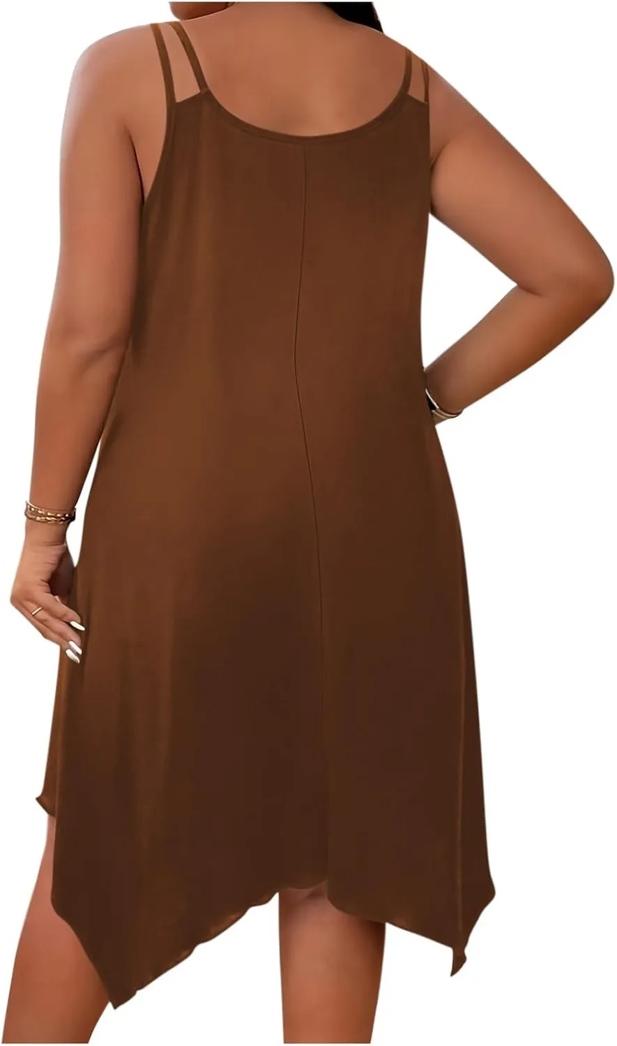 Plus Size Summer Cami Dresses Women Double Strap Flowy A Line Irregular Beach Midi Sundress Loose Casual Tunic Dress