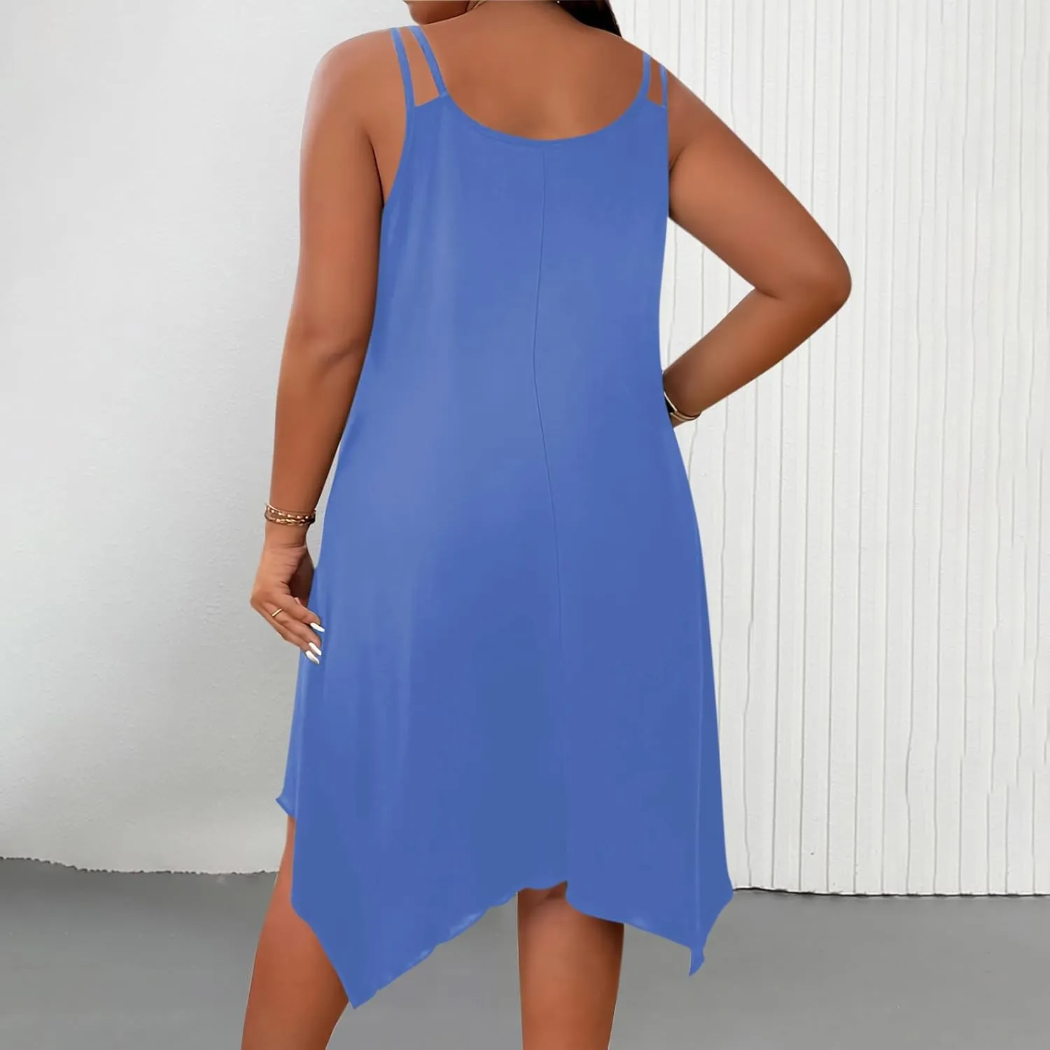 Plus Size Summer Cami Dresses Women Double Strap Flowy A Line Irregular Beach Midi Sundress Loose Casual Tunic Dress