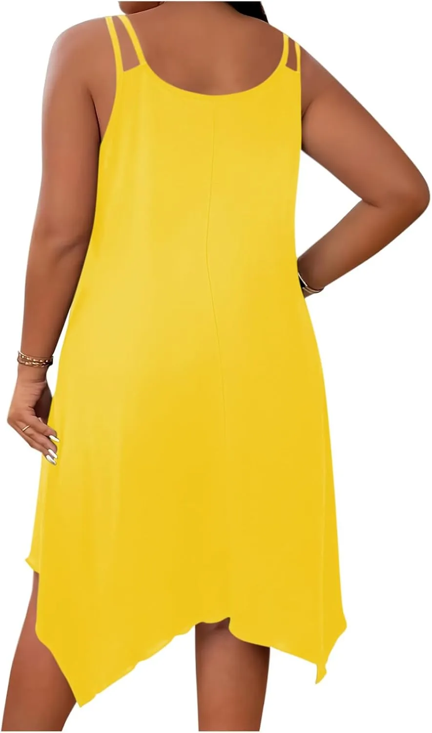 Plus Size Summer Cami Dresses Women Double Strap Flowy A Line Irregular Beach Midi Sundress Loose Casual Tunic Dress