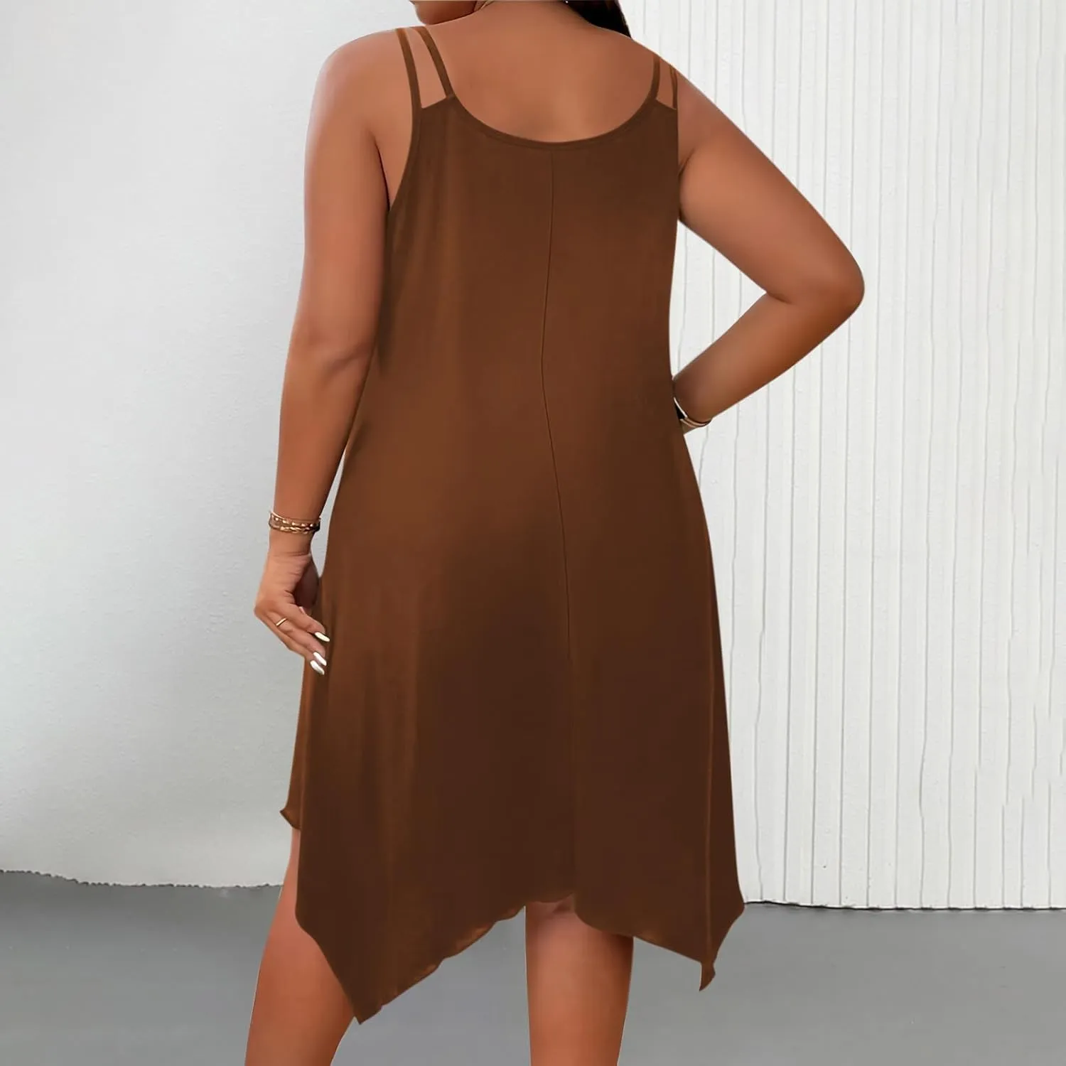 Plus Size Summer Cami Dresses Women Double Strap Flowy A Line Irregular Beach Midi Sundress Loose Casual Tunic Dress