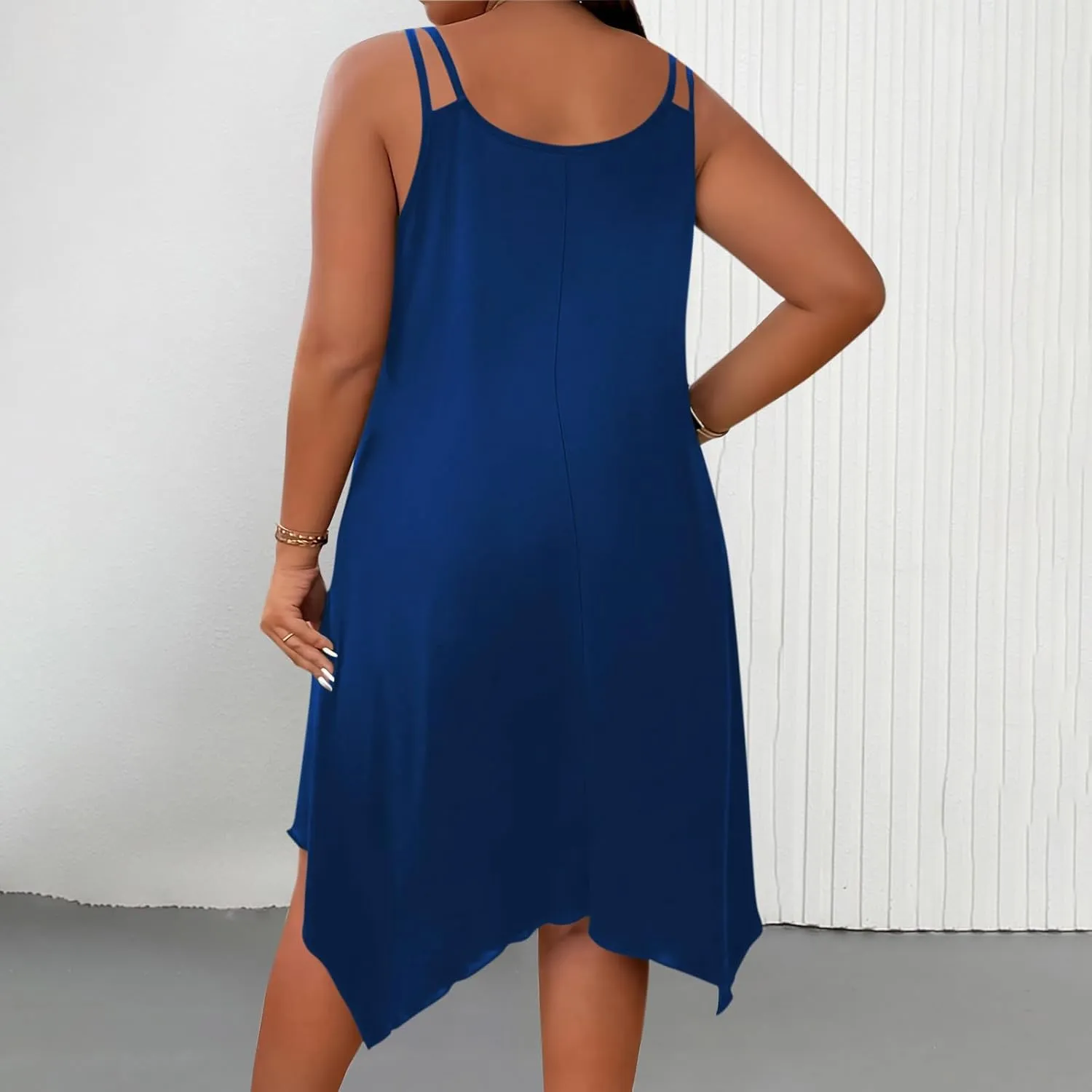 Plus Size Summer Cami Dresses Women Double Strap Flowy A Line Irregular Beach Midi Sundress Loose Casual Tunic Dress