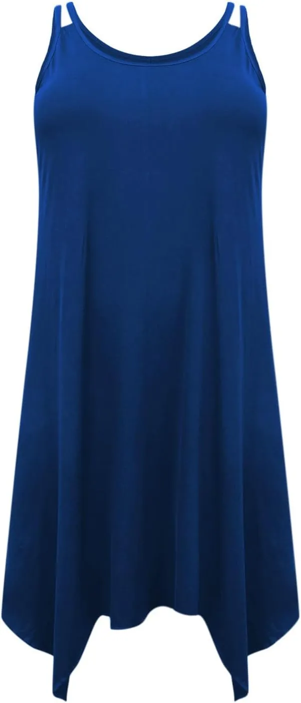 Plus Size Summer Cami Dresses Women Double Strap Flowy A Line Irregular Beach Midi Sundress Loose Casual Tunic Dress