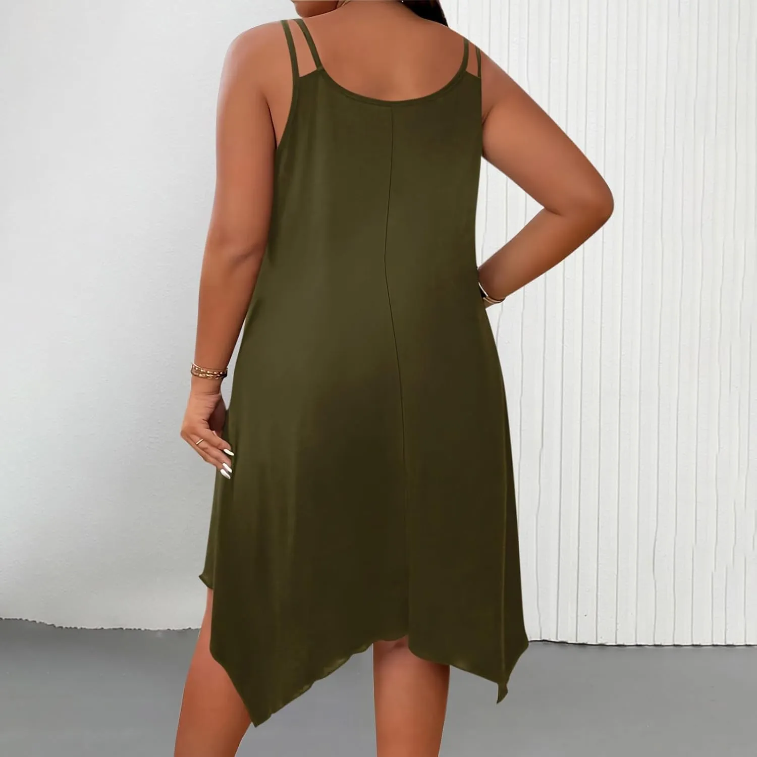 Plus Size Summer Cami Dresses Women Double Strap Flowy A Line Irregular Beach Midi Sundress Loose Casual Tunic Dress