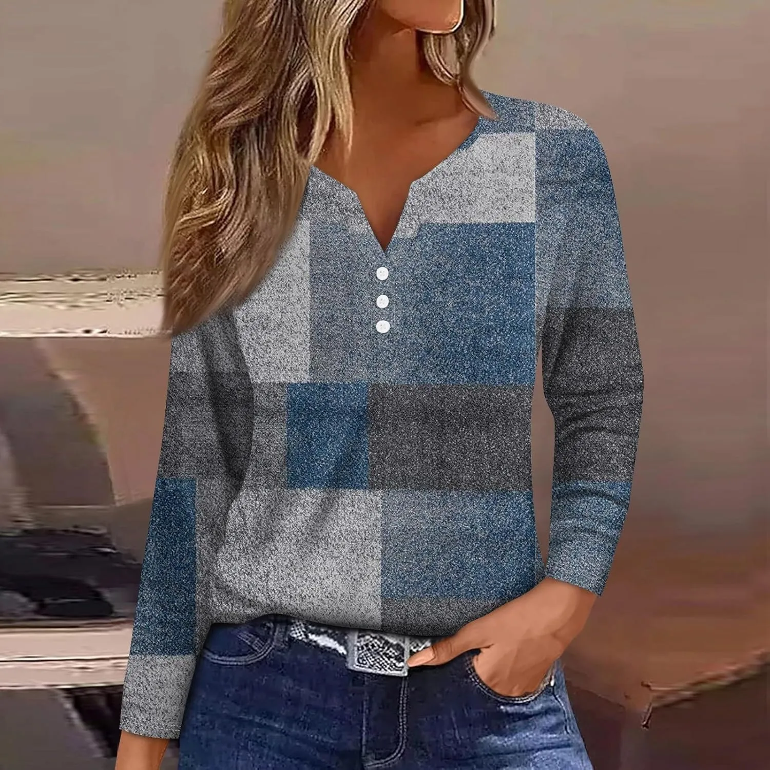 Plus Size Tops for Women 2024 V Neck Floral Printed Button Shirts Long Sleeve Dressy Casual Workout Blouses Pullover