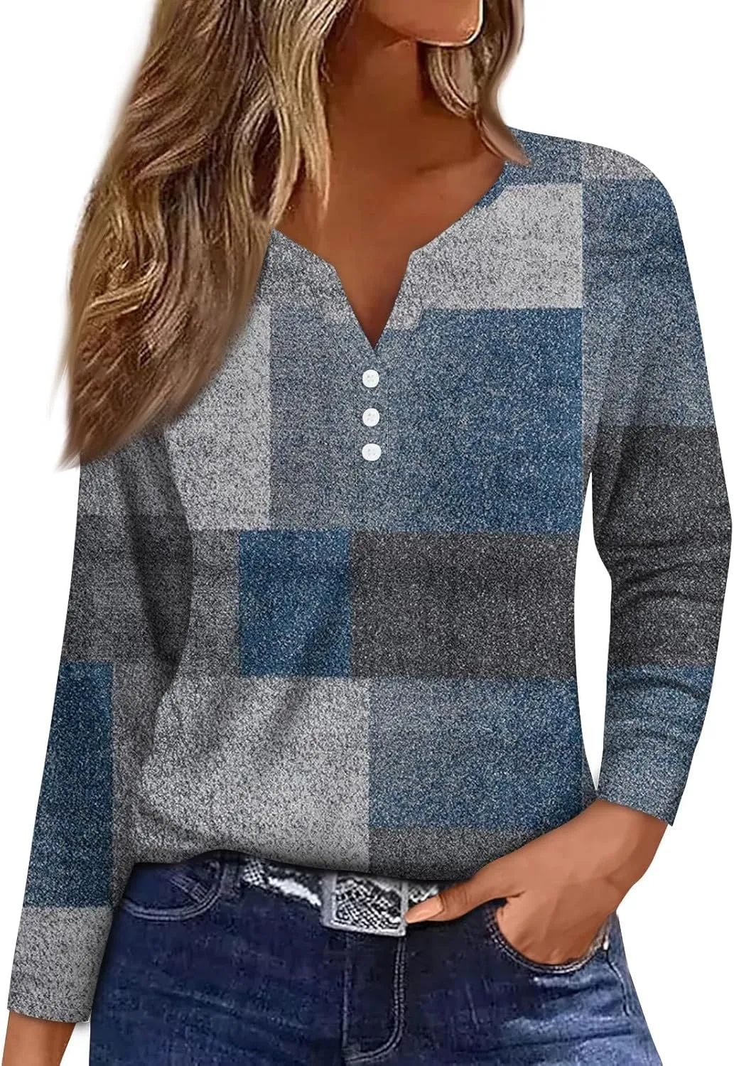 Plus Size Tops for Women 2024 V Neck Floral Printed Button Shirts Long Sleeve Dressy Casual Workout Blouses Pullover