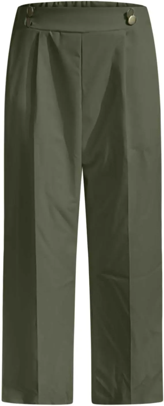 Plus Size Womens Palazzo Pants Wide Leg High Waist Elastic Button Pleated Business Work Lounge Trousers with Pockets