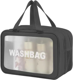 Premium Waterproof Makeup Washbag - Portable Travel Cosmetic Organizer with Multi-Compartment Design for Women - Durable and Stylish Toiletry Bag for Beauty Essentials (Black)