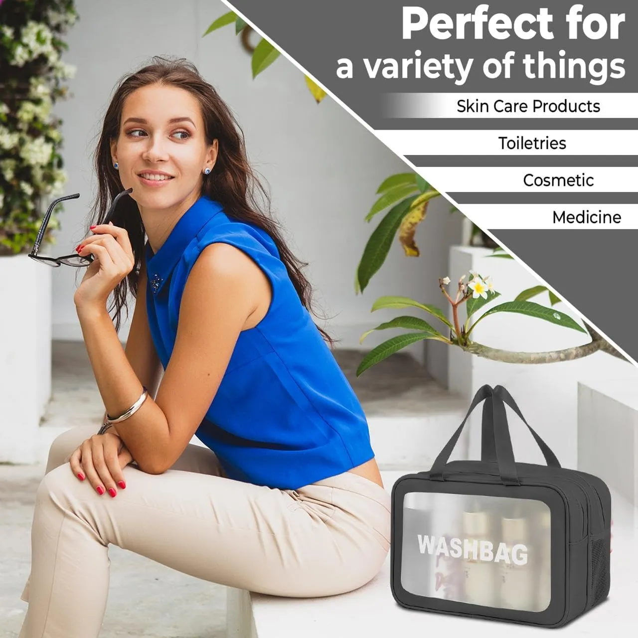 Premium Waterproof Makeup Washbag - Portable Travel Cosmetic Organizer with Multi-Compartment Design for Women - Durable and Stylish Toiletry Bag for Beauty Essentials (Black)