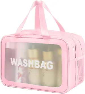 Premium Waterproof Makeup Washbag - Portable Travel Cosmetic Organizer with Multi-Compartment Design for Women - Durable and Stylish Toiletry Bag for Beauty Essentials (Pink)