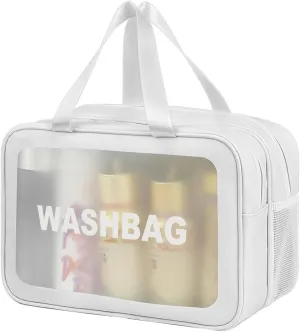 Premium Waterproof Makeup Washbag - Portable Travel Cosmetic Organizer with Multi-Compartment Design for Women - Durable and Stylish Toiletry Bag for Beauty Essentials (White)