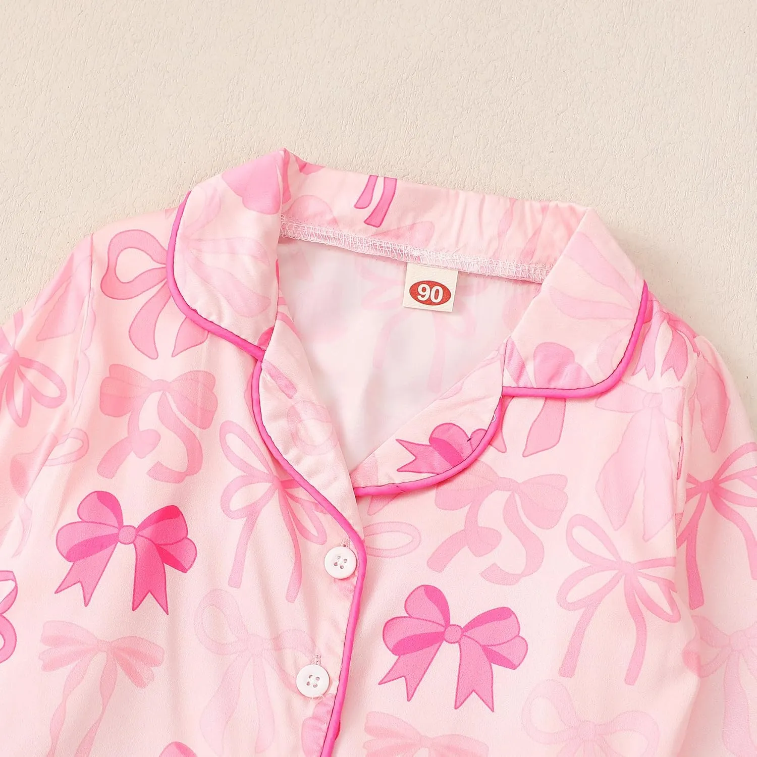 Qiylii Kids Baby Girl Christmas Satin Pajamas Feather Trim Long Pajamas Set 2PC Button-Up Silk Pjs Nightgown Xmas Gift