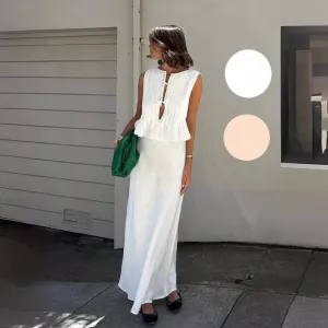RanRui Womens Two Piece Set  Cotton line Crop Top & Maxi Skirt Outfit Summer Sleeveless Straps Blouse Long Skirt Set