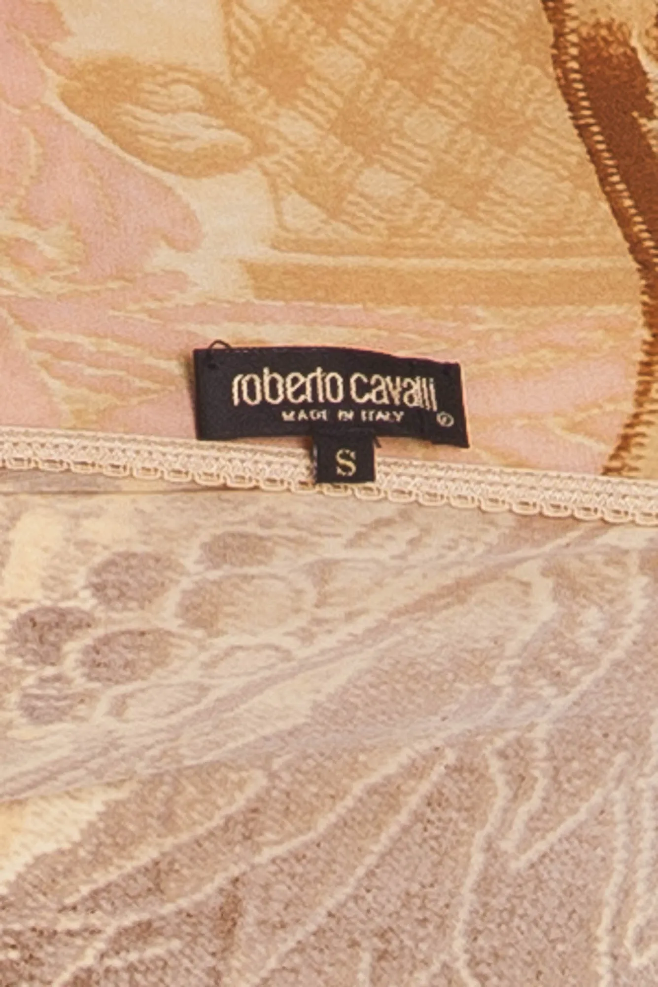 Roberto Cavalli - 2PC 3/4 Sleeve Cream and Brown Print Top & Skirt - S