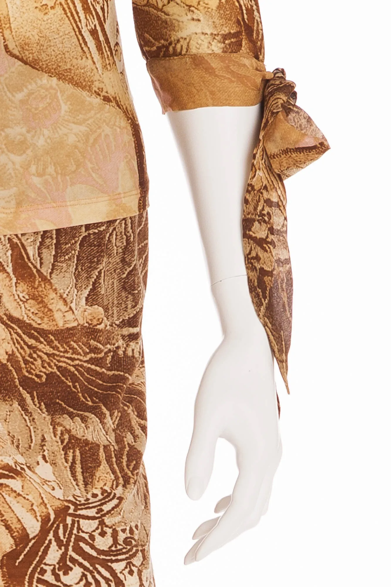 Roberto Cavalli - 2PC 3/4 Sleeve Cream and Brown Print Top & Skirt - S