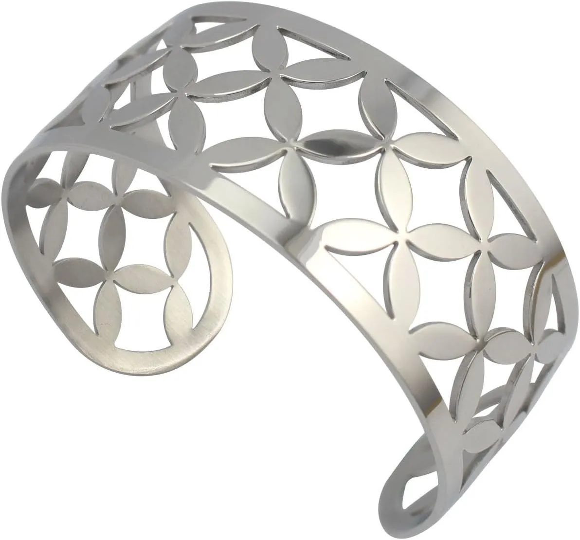 Rose Gold Plated Stainless Steel Cuff Bracelets European Modern Flower Leaf Design Silver Bangle Women