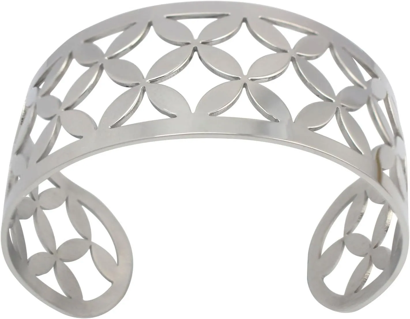 Rose Gold Plated Stainless Steel Cuff Bracelets European Modern Flower Leaf Design Silver Bangle Women