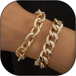 Rrdaily Chunky Bracelets Set,Attractive Minimalist Punk Stackable Cuban Link Hip Hop Bangle Set,Aesthetic Plated Gold Jewelry Gift for Women