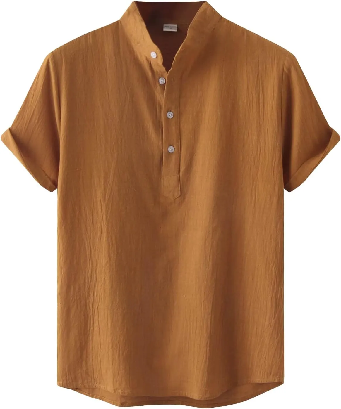 RTRDE Men's Linen Shirts Casual Fashion Solid Color Cotton Top Stand Collar Short Sleeve Shirt Tshirts Shirts