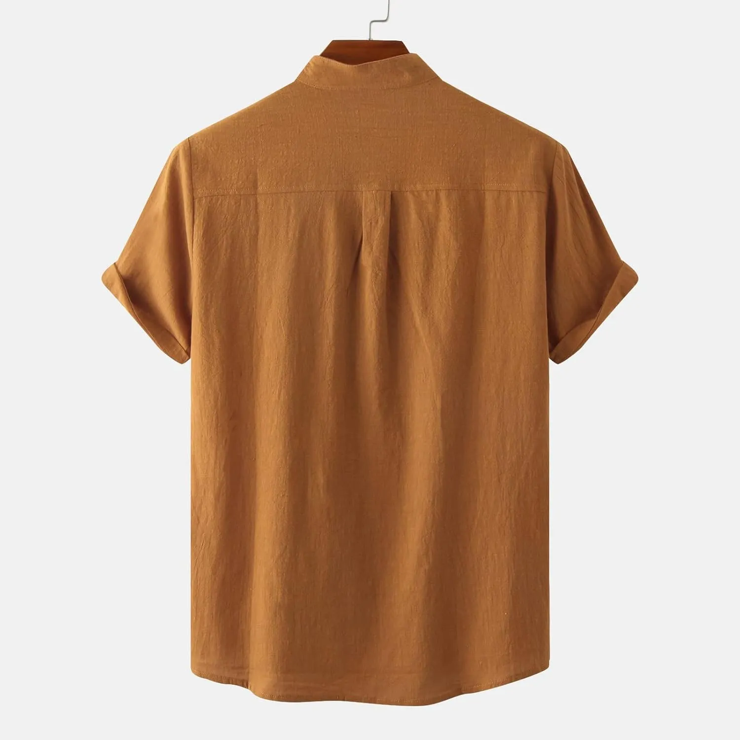 RTRDE Men's Linen Shirts Casual Fashion Solid Color Cotton Top Stand Collar Short Sleeve Shirt Tshirts Shirts