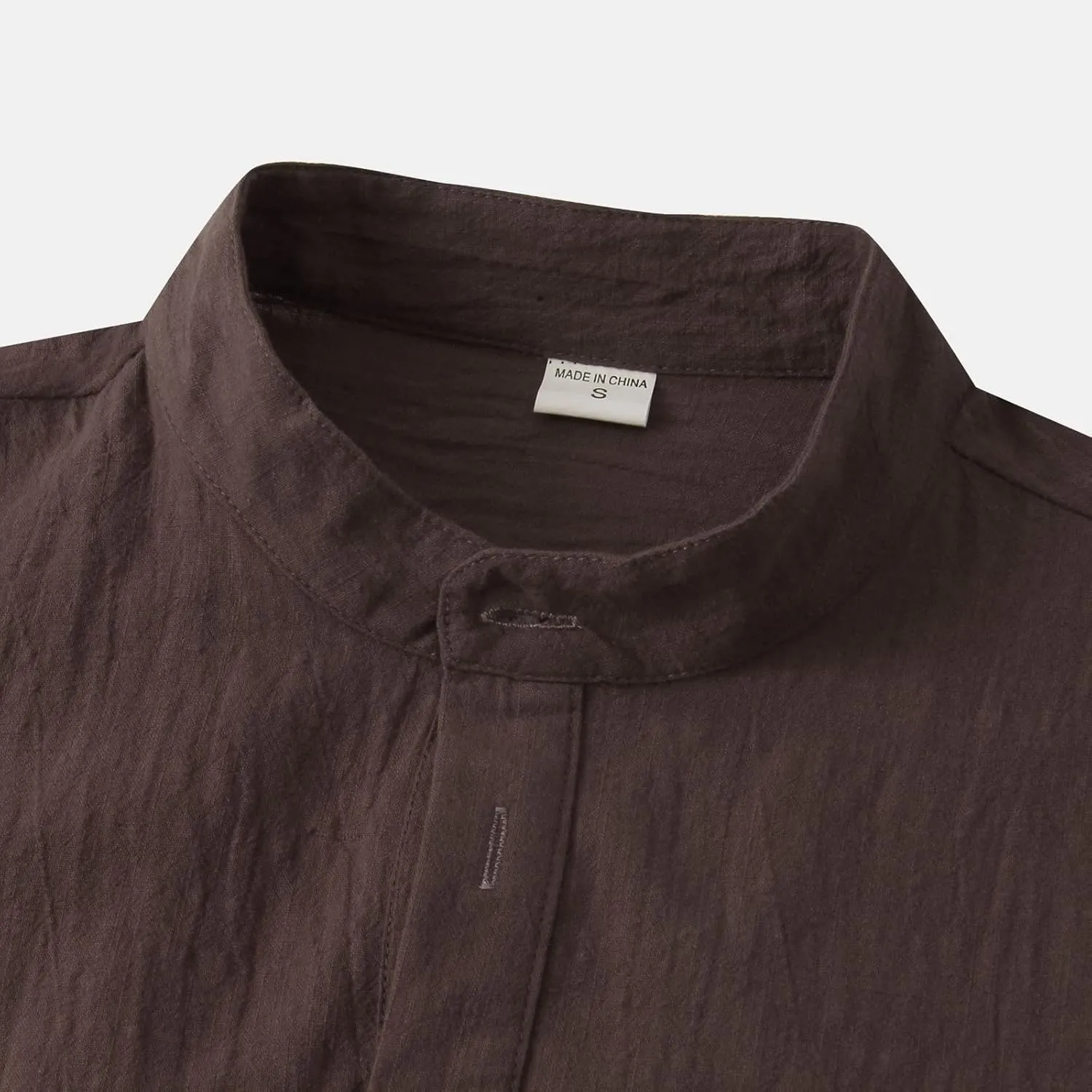 RTRDE Men's Linen Shirts Casual Fashion Solid Color Cotton Top Stand Collar Short Sleeve Shirt Tshirts Shirts
