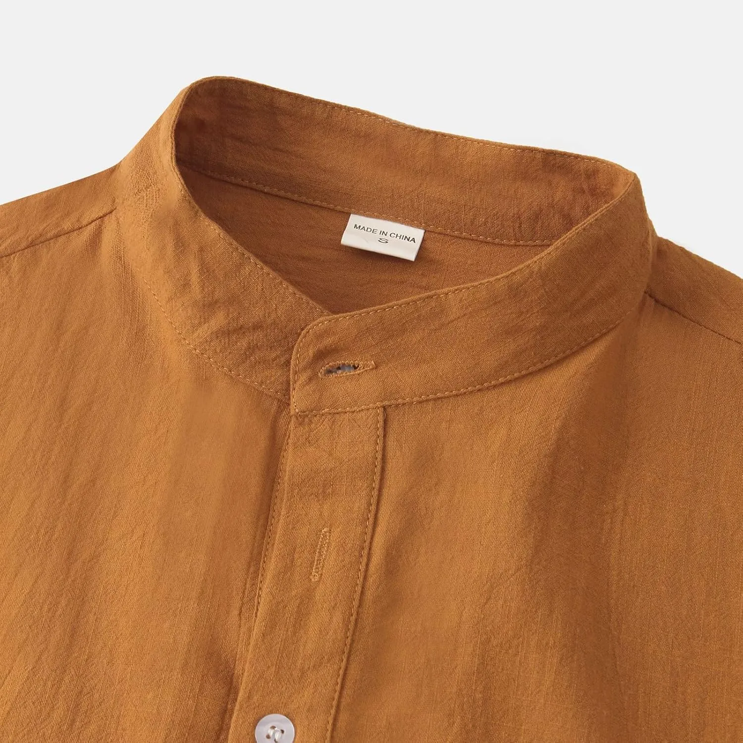 RTRDE Men's Linen Shirts Casual Fashion Solid Color Cotton Top Stand Collar Short Sleeve Shirt Tshirts Shirts