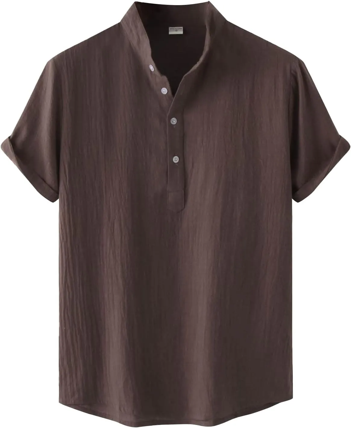 RTRDE Men's Linen Shirts Casual Fashion Solid Color Cotton Top Stand Collar Short Sleeve Shirt Tshirts Shirts
