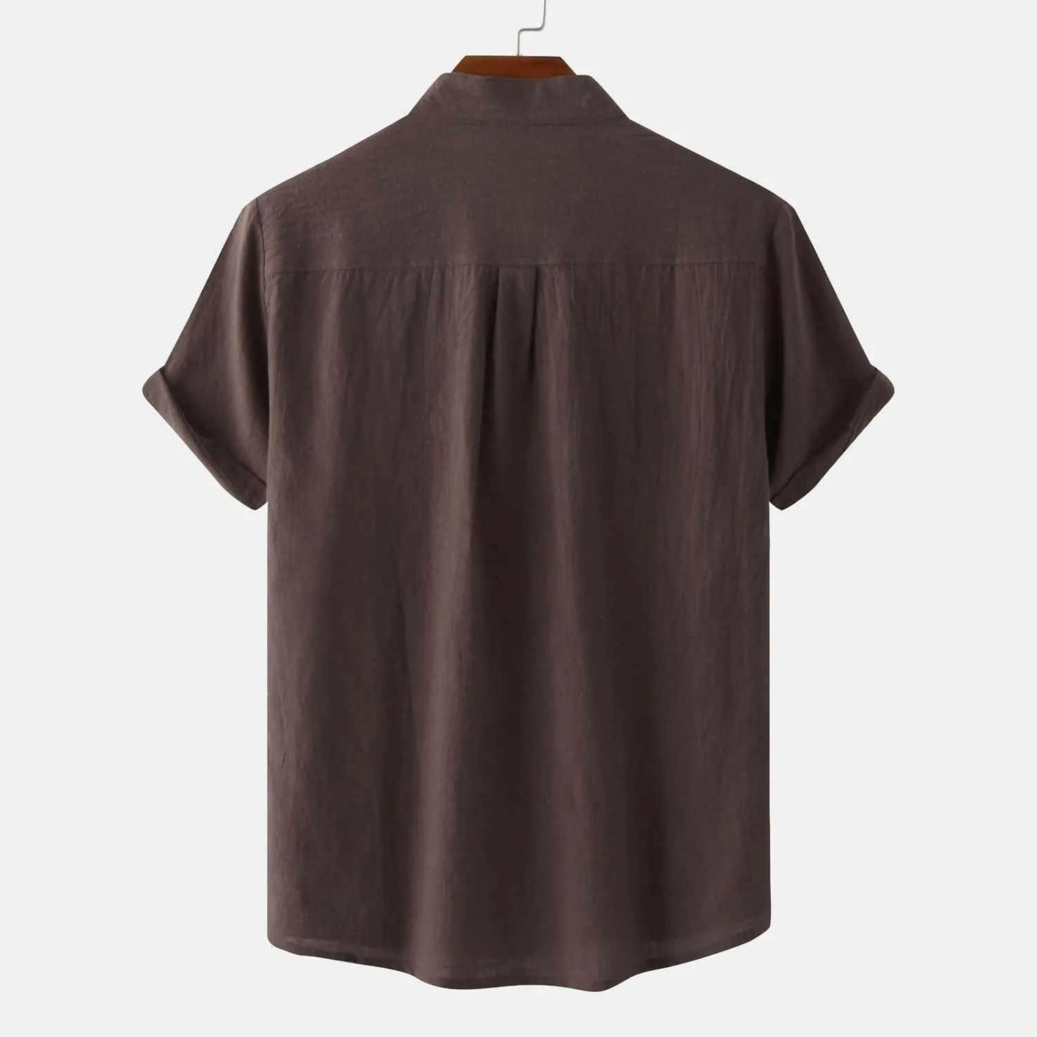 RTRDE Men's Linen Shirts Casual Fashion Solid Color Cotton Top Stand Collar Short Sleeve Shirt Tshirts Shirts