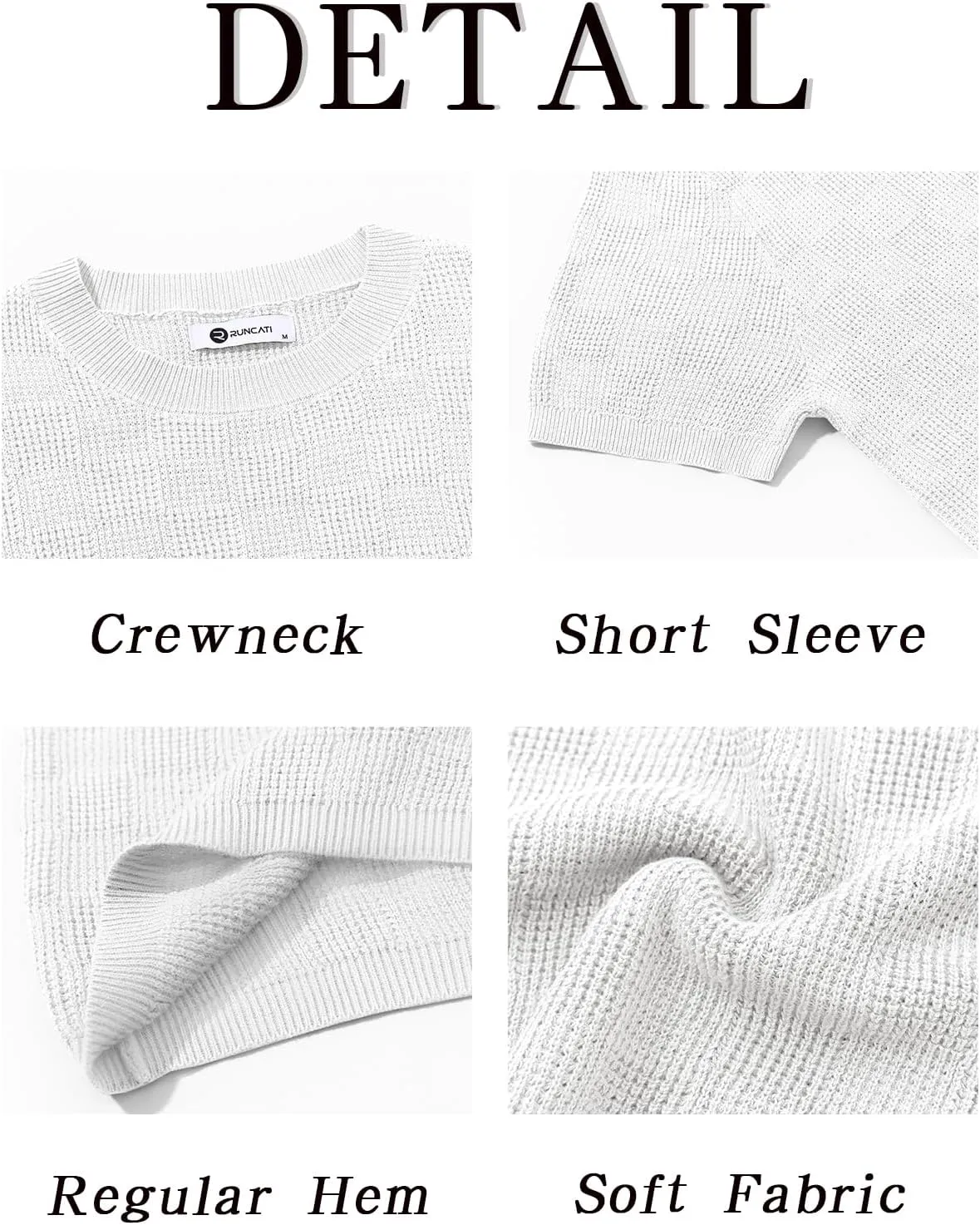Runcati Mens Knit Short Sleeve T-Shirts Casual Crewneck Cotton Stretch Pullover Tees Summer Textured Tops