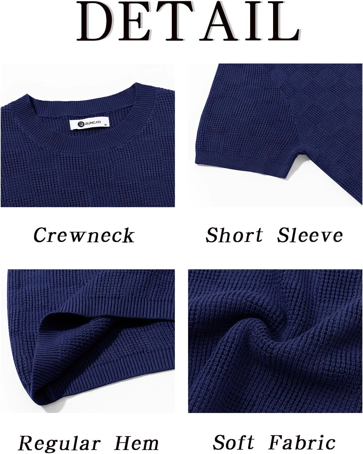 Runcati Mens Knit Short Sleeve T-Shirts Casual Crewneck Cotton Stretch Pullover Tees Summer Textured Tops