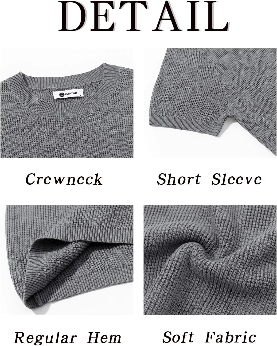 Runcati Mens Knit Short Sleeve T-Shirts Casual Crewneck Cotton Stretch Pullover Tees Summer Textured Tops