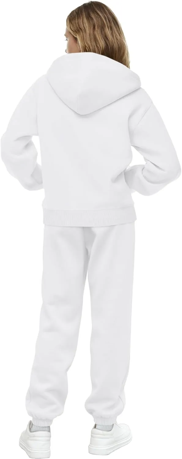 Saloogoe Sweatsuits Women 2 Piece Outfits 2024 Fall Fleece Sweatshirt Sets Zip Up Hoodie Sets Travel Lounge Sets