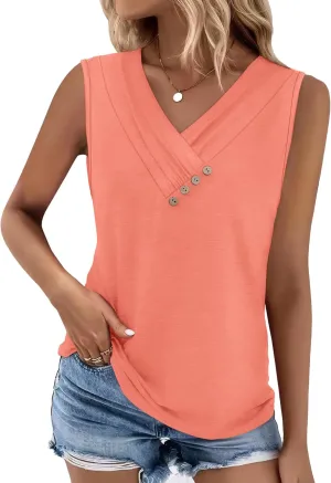 SAMPEEL Tank Top for Women Summer Button Down V Neck T Shirts Sleeveless Loose Fit Fashion Tops 2025
