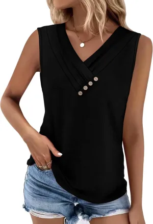 SAMPEEL Tank Top for Women Summer Button Down V Neck T Shirts Sleeveless Loose Fit Fashion Tops 2025