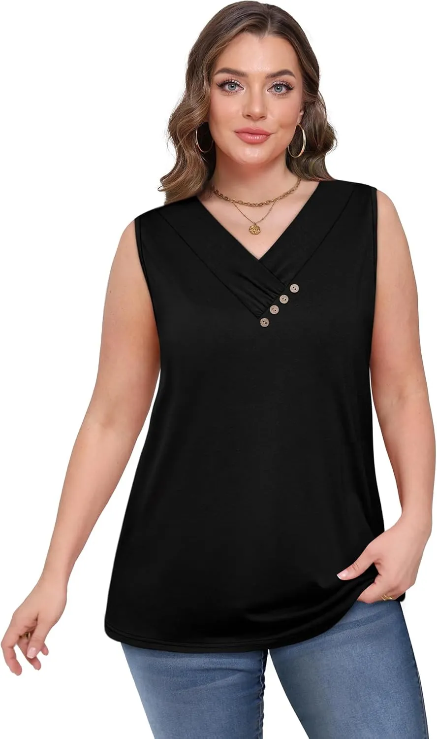 SAMPEEL Tank Top for Women Summer Button Down V Neck T Shirts Sleeveless Loose Fit Fashion Tops 2025
