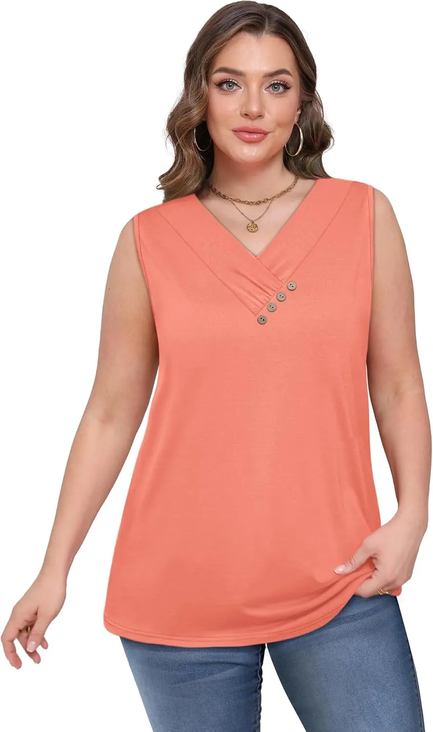 SAMPEEL Tank Top for Women Summer Button Down V Neck T Shirts Sleeveless Loose Fit Fashion Tops 2025