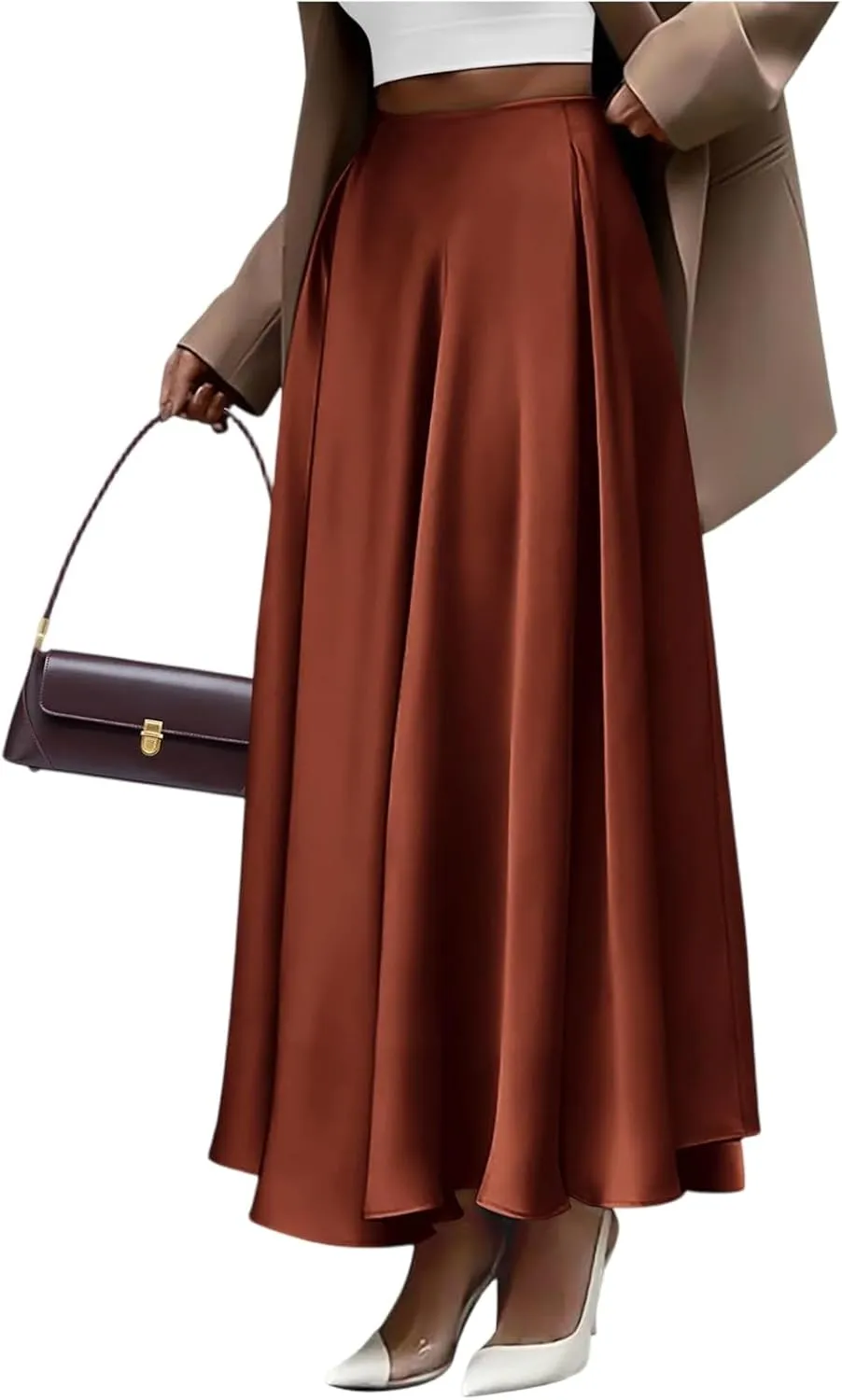 Satin Skirts for Women 2025 Summer Vacation Elastic High Waisted A Line Slip Skirt Elegant Work Office Flowy Long Maxi Skirt