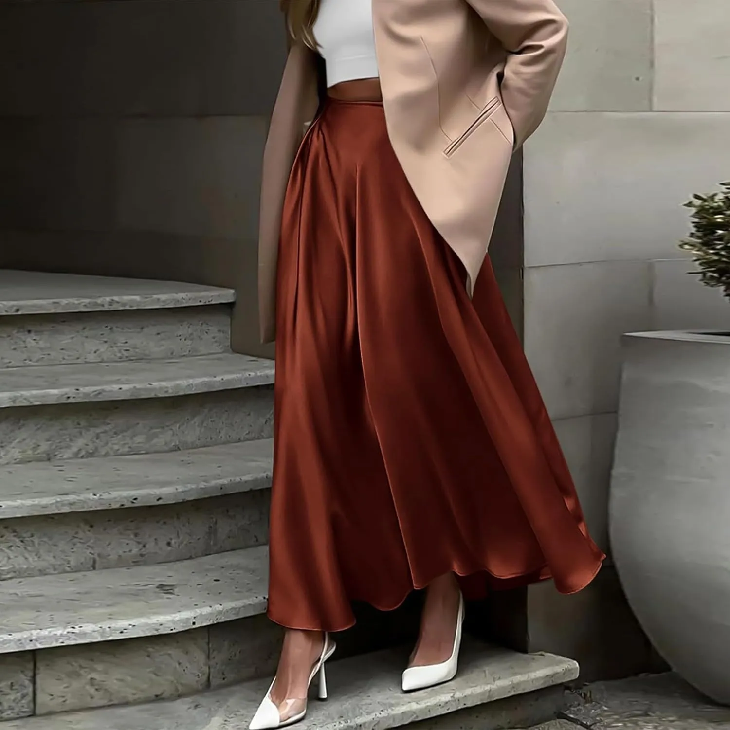 Satin Skirts for Women 2025 Summer Vacation Elastic High Waisted A Line Slip Skirt Elegant Work Office Flowy Long Maxi Skirt