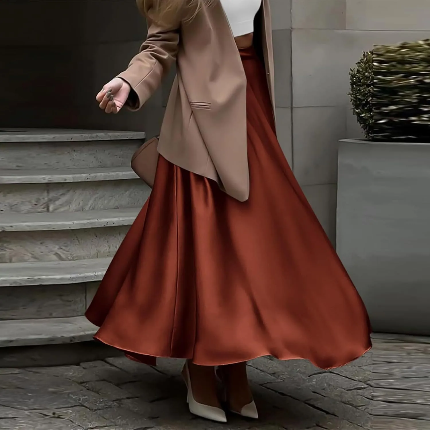 Satin Skirts for Women 2025 Summer Vacation Elastic High Waisted A Line Slip Skirt Elegant Work Office Flowy Long Maxi Skirt
