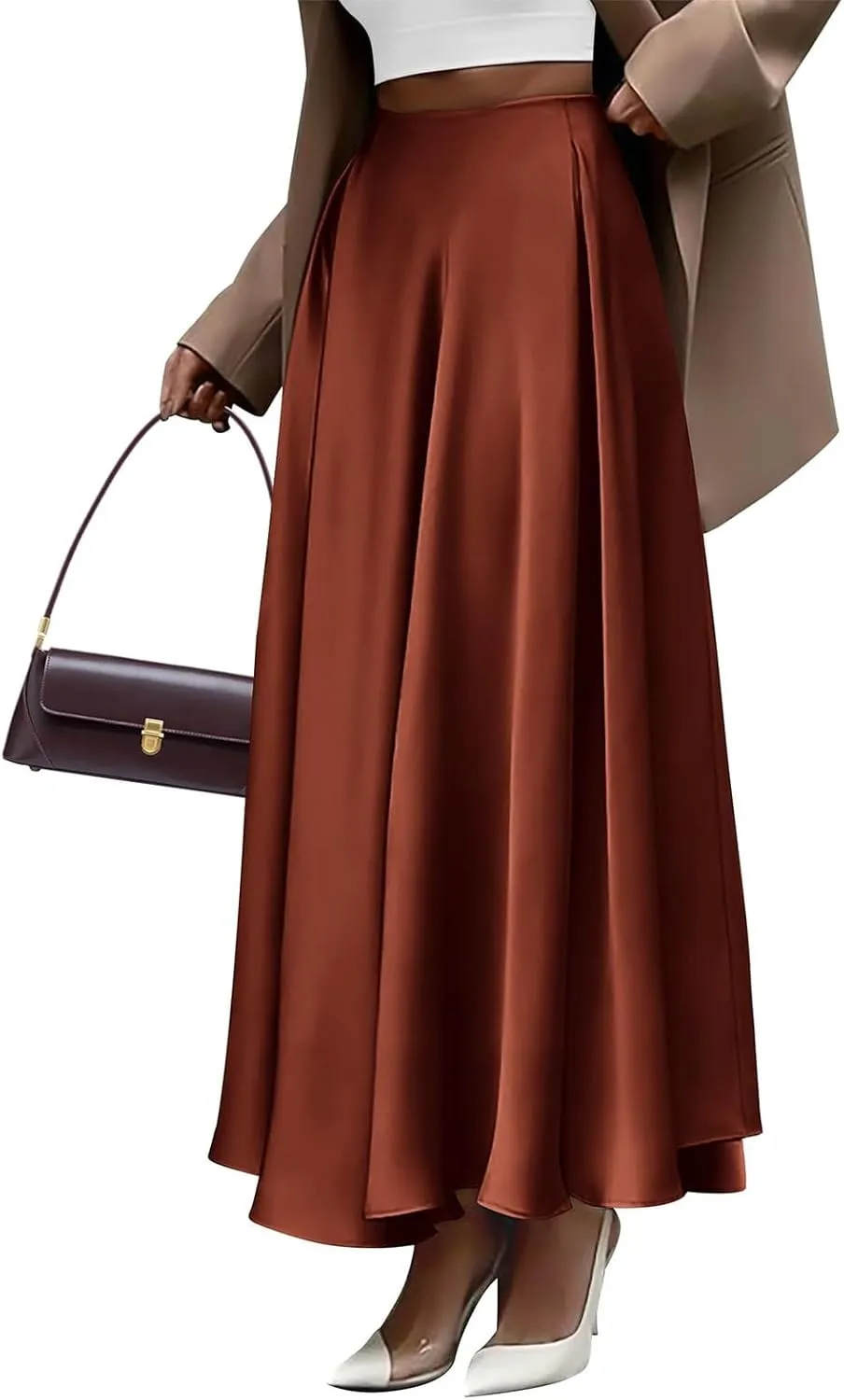 Satin Skirts for Women 2025 Summer Vacation Elastic High Waisted A Line Slip Skirt Elegant Work Office Flowy Long Maxi Skirt